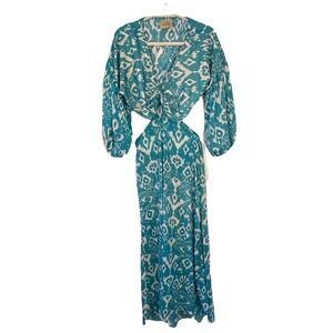 Trilce Cutout Maxi Dress Turquoise/White One Size GUC